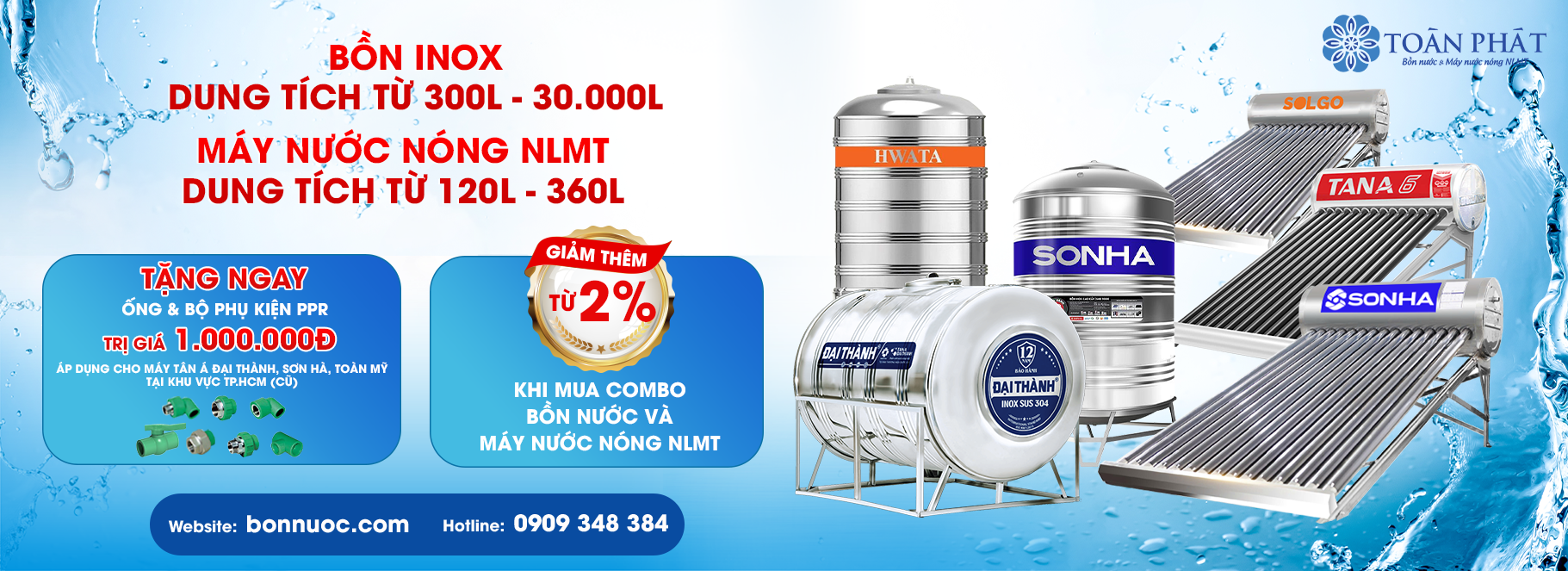 banner bon nuoc va may nuoc nong nang luong mat troi